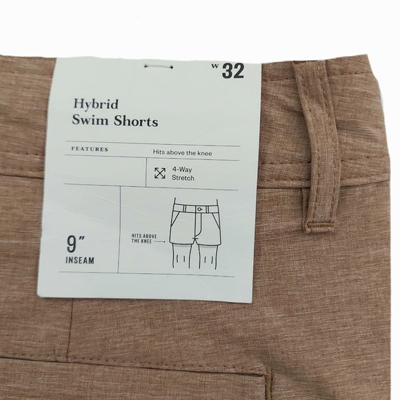 Goodfellow Hybrid Swim Shorts Mens 32 Brown 9" Inseam Lightweight Stretch - Picture 7 of 9